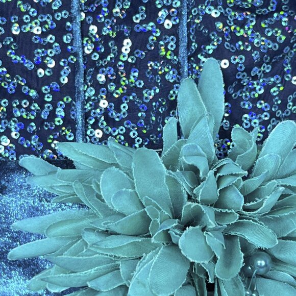 Curtain Call Teal Sequined Bodice Tule Skirt with Flower Dance Costume Size M - Picture 4 of 8